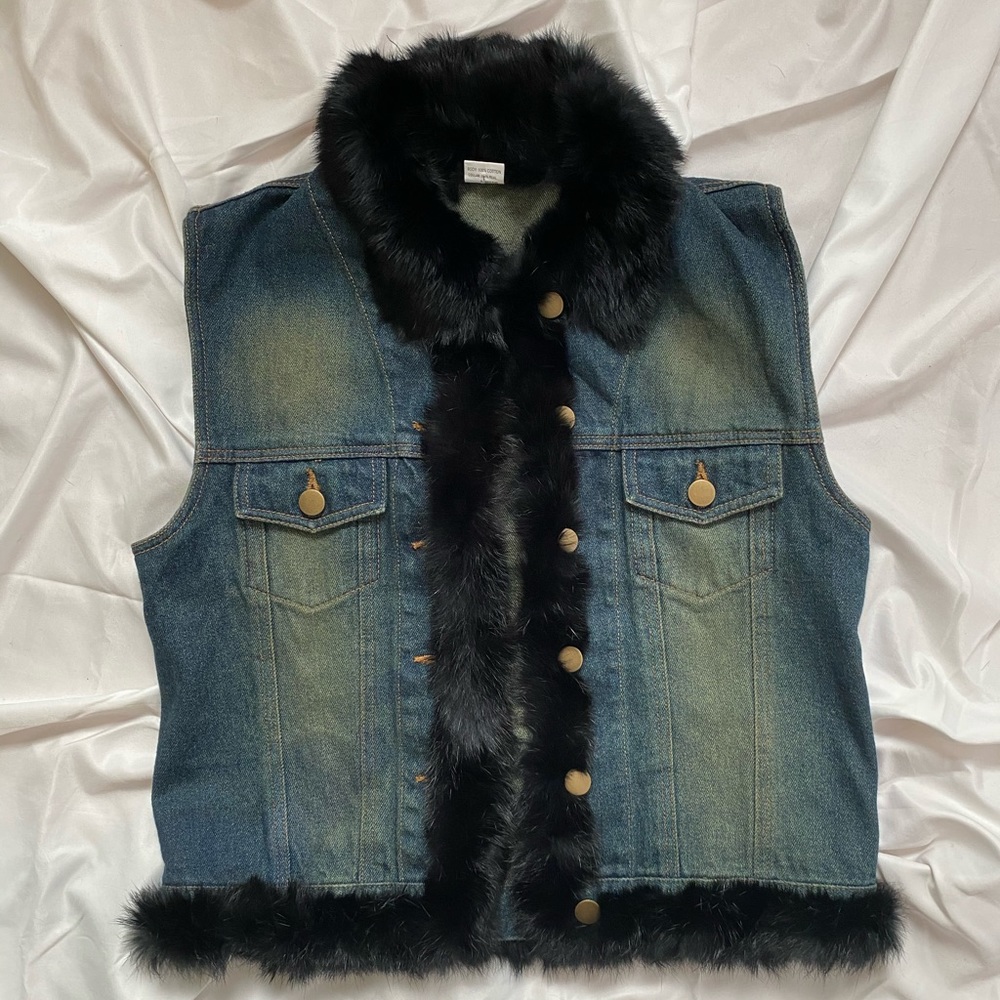💋 Y2K DENIM VEST WITH FUR TRIM 💋